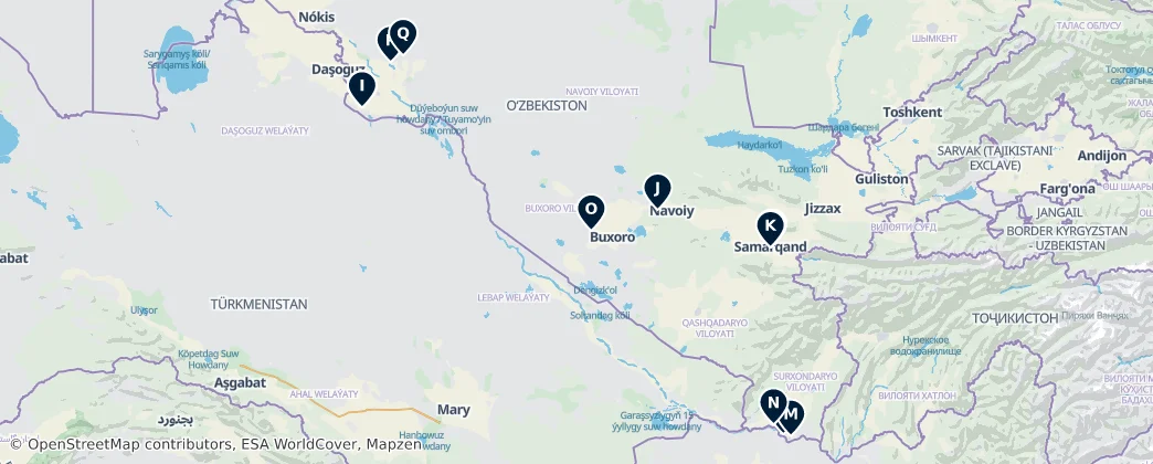 Map of Historical Sites of Uzbekistan