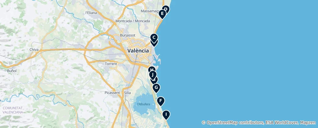 Mappa di Best Beaches in Valencia