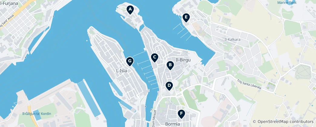 Mapa Museums in Birgu