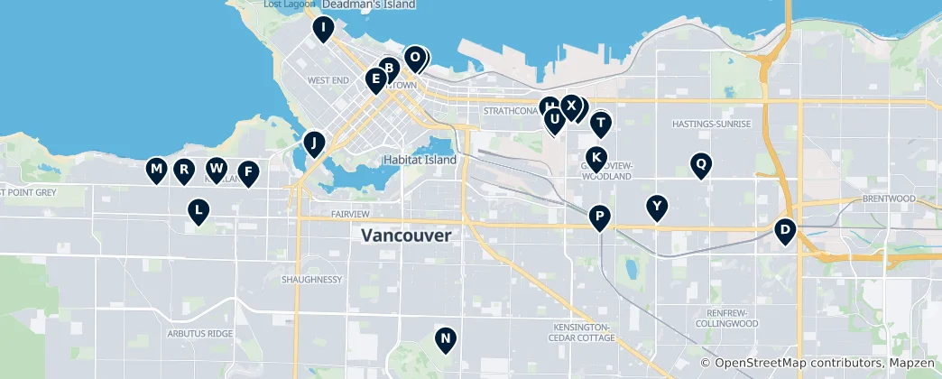 Mapa Vancouver Shopping Destinations