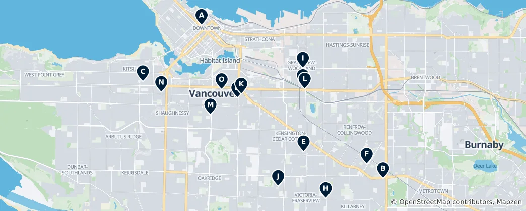 Mapa Vancouver's Sacred Sites