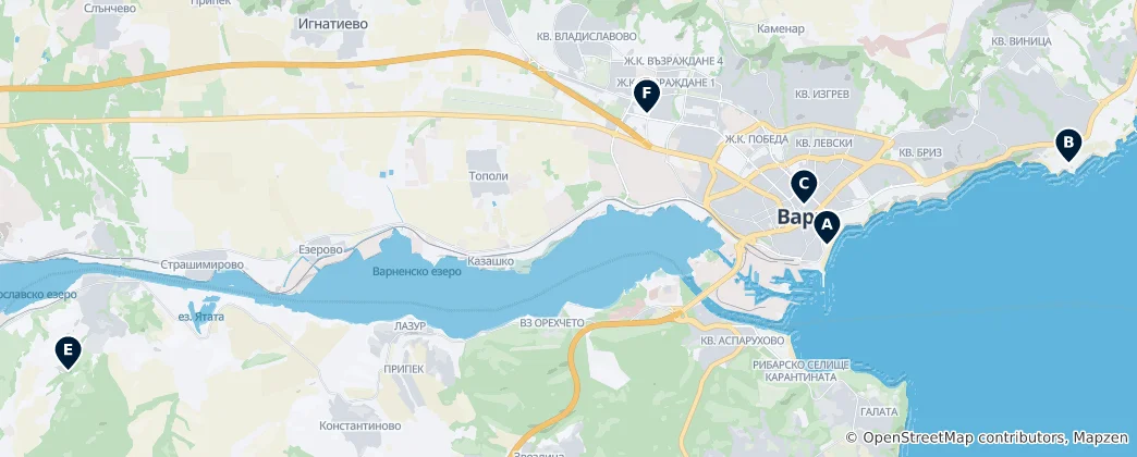 Mapa Varna's Essential Sights