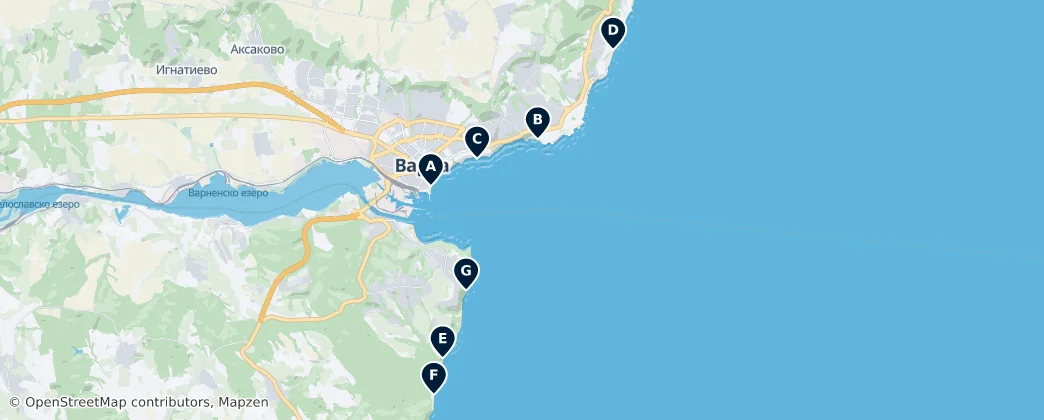 Map of Best Beaches in Varna