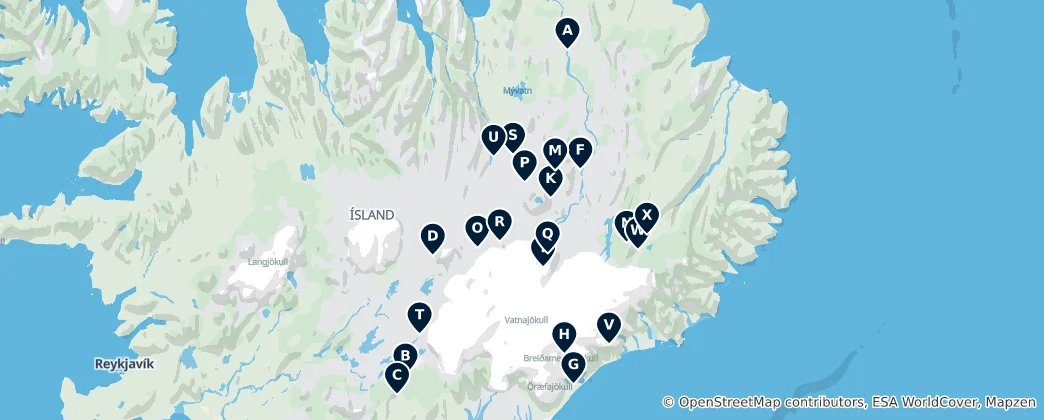 Mapa Icelandic Alpine Huts