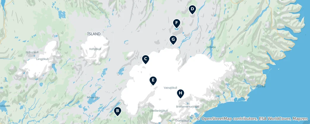 Mapa Icelandic Volcanoes