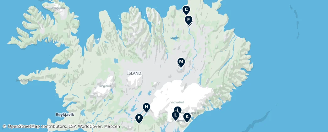 Map of Waterfalls and Lakes of Iceland