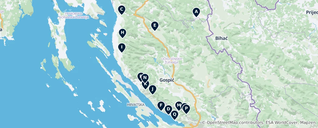 Mapa Mountain Huts & Campsites