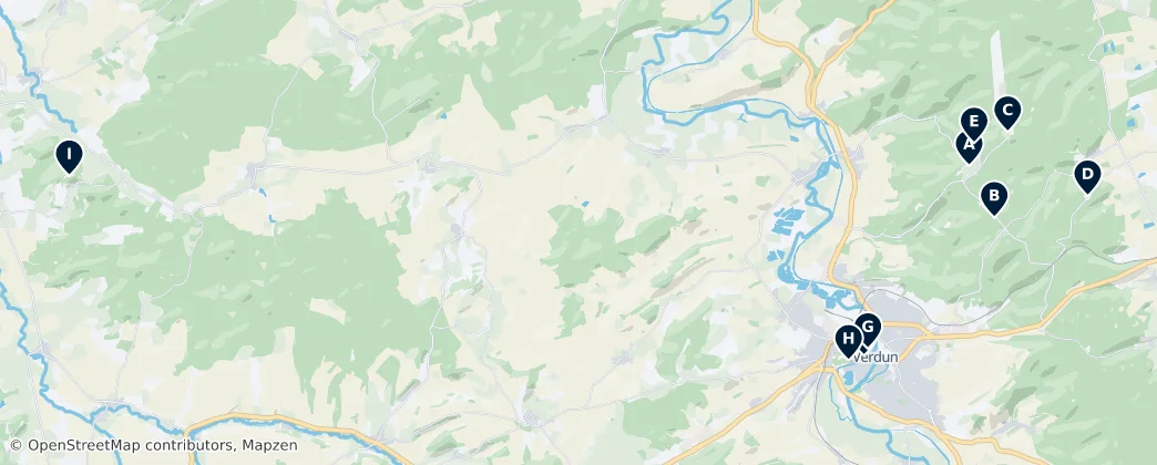 Map of arrondissement de Verdun: Unmissable Historical & Memorial Sites