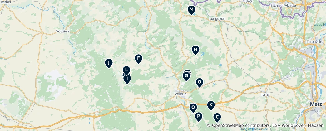 Mappa di Memorials and Cemeteries