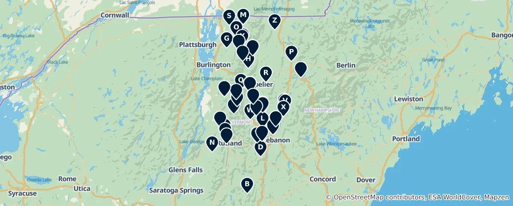 Mapa de Vermont Bridges, Dams, and Waterfalls