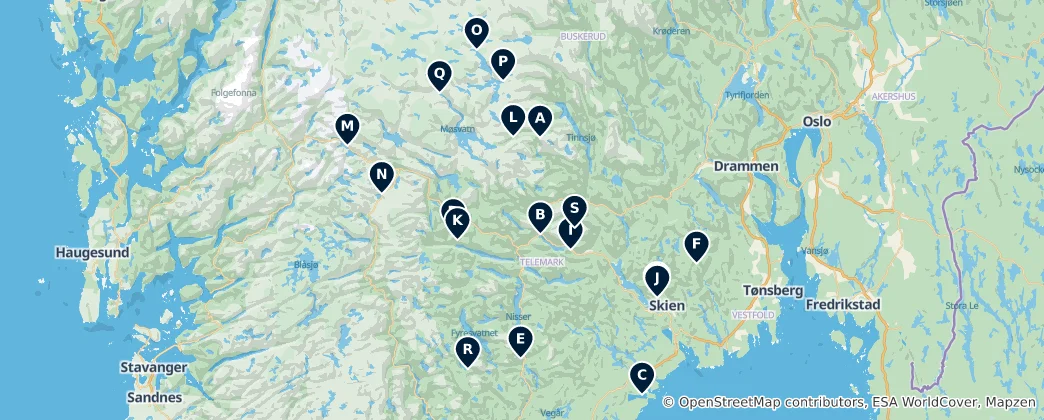 Karte von Norwegens Naturjuwelen