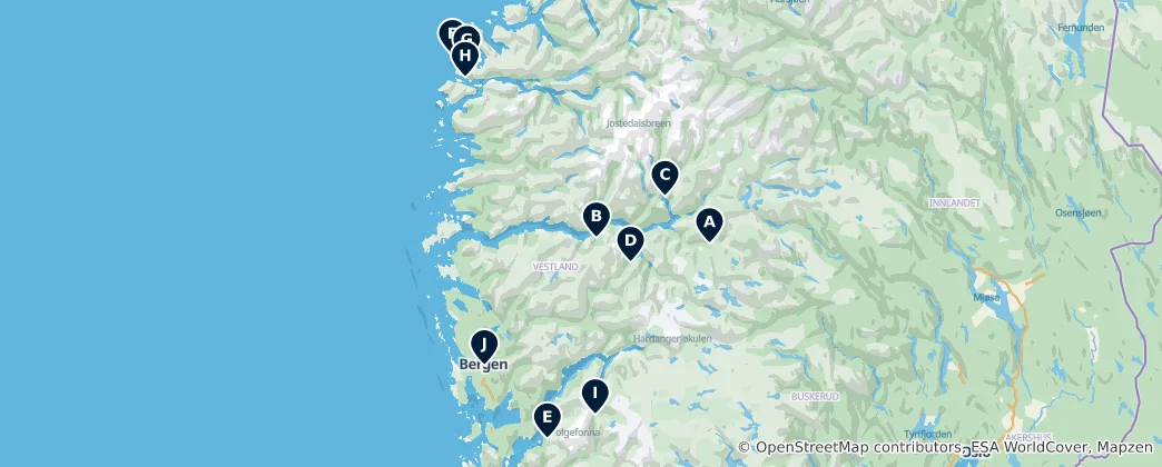 Mapa Norway's Heritage Treasures