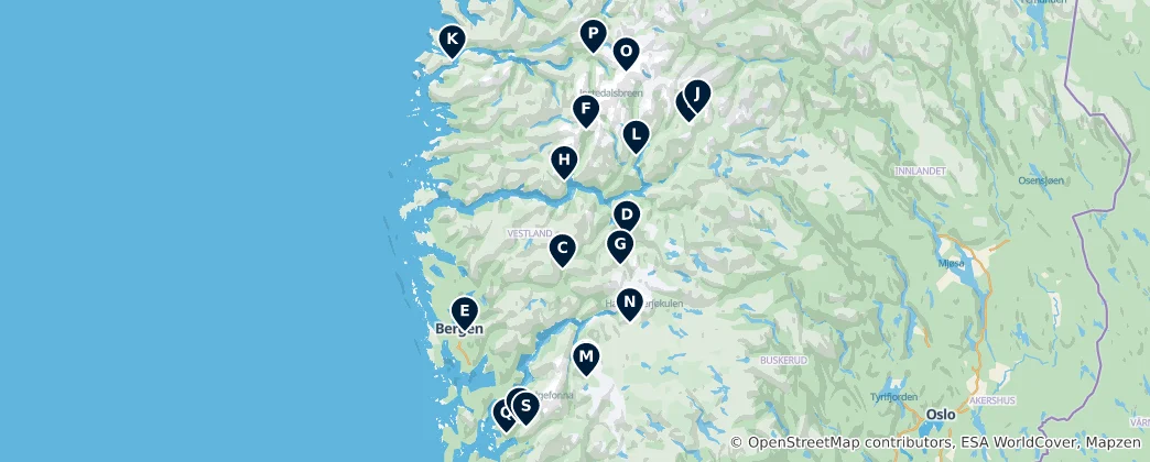 Mapa Norway's Scenic Viewpoints