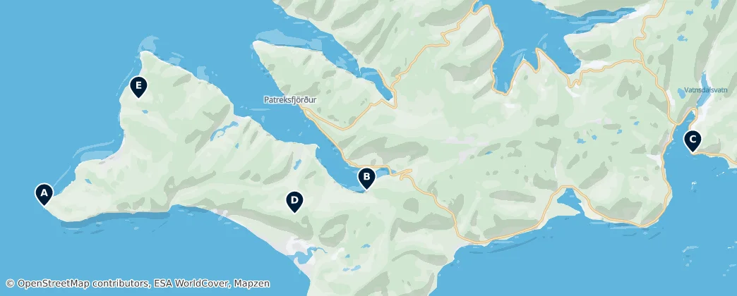 Map of Natural Wonders of the Westfjords