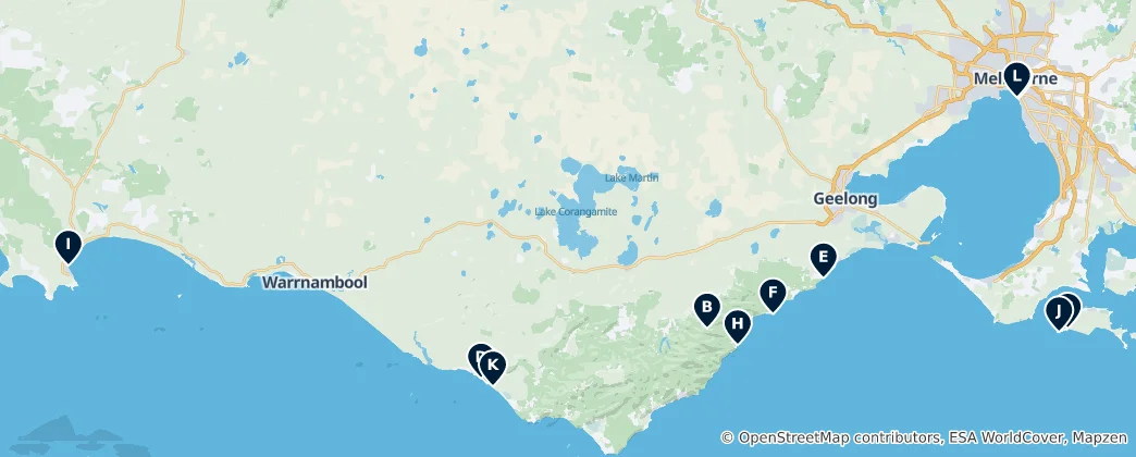 Mapa Victoria's Unmissable Highlights