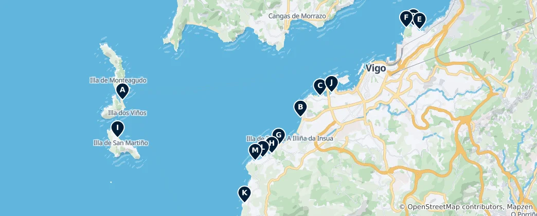 Mapa Best Beaches in Vigo