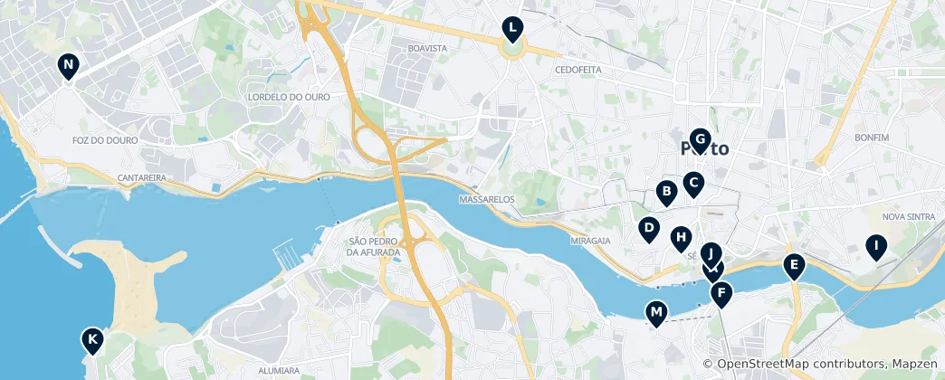 Mapa Porto's Viewpoints and Monuments