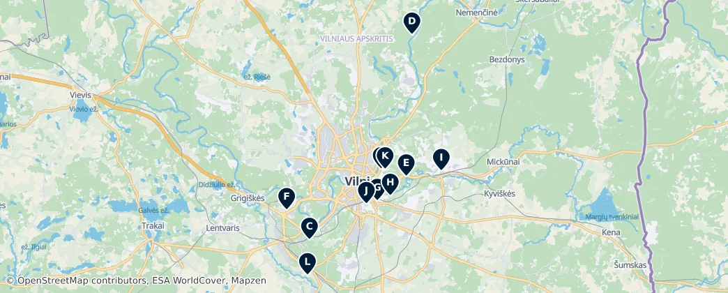Karte von Vilnius Stadtgemeinde – Must-Sees