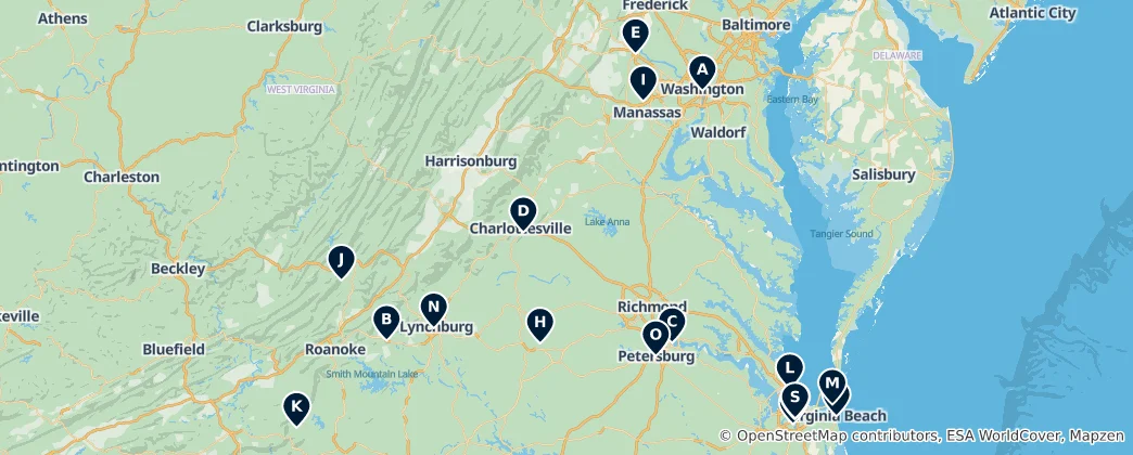 Map of Virginia's Historic Treasures