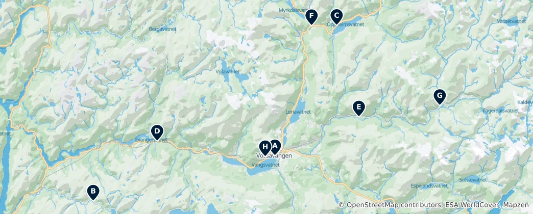 Mapa Historic Churches in Voss