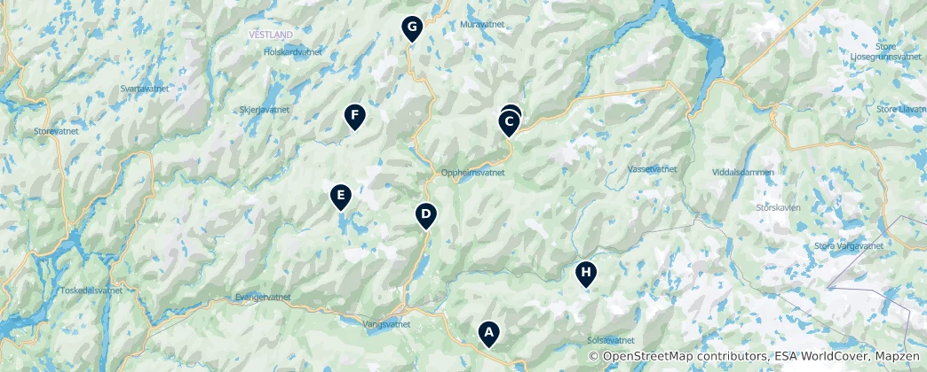 Mapa Scenic Waterfalls and Lakes
