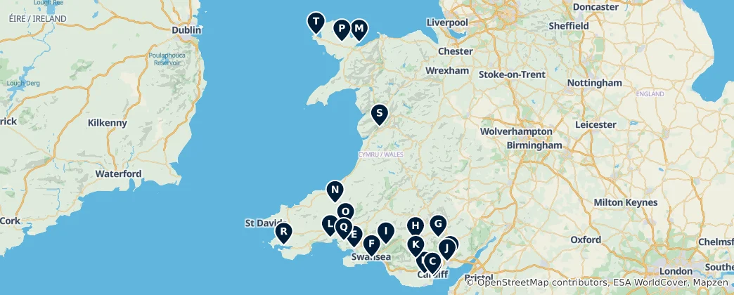 Mapa Museums and Galleries of Wales