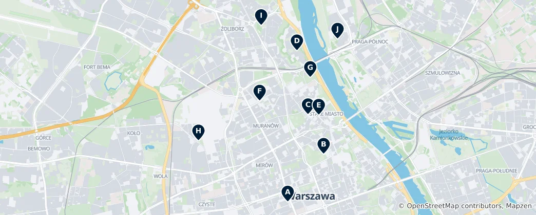 Mapa Warsaw Forts & Memorials