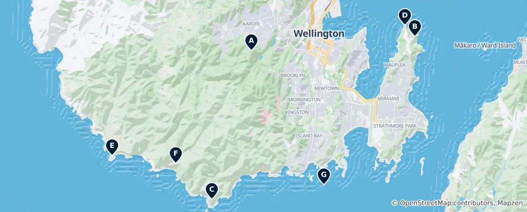 Mapa Wellington's Historic Sites