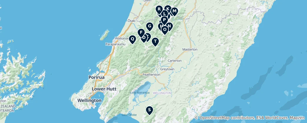 Map of Wellington Alpine & Wilderness Huts