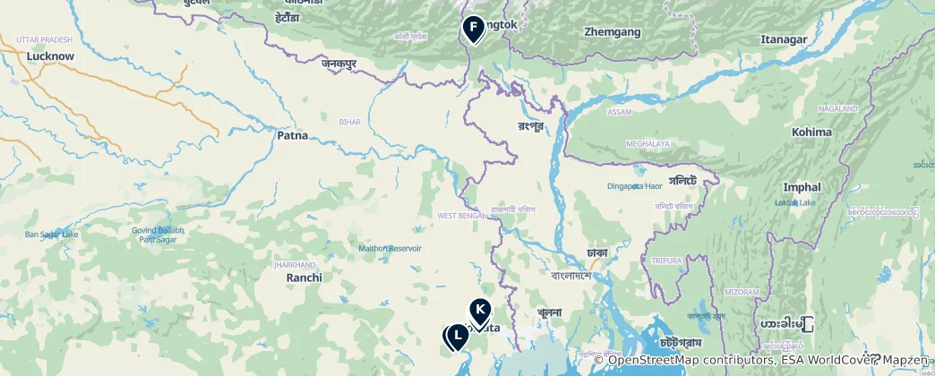 Mapa Top Sights in West Bengal