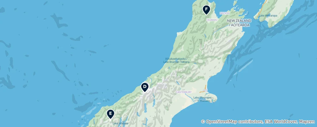Mapa De New Zealand's Highest Peaks
