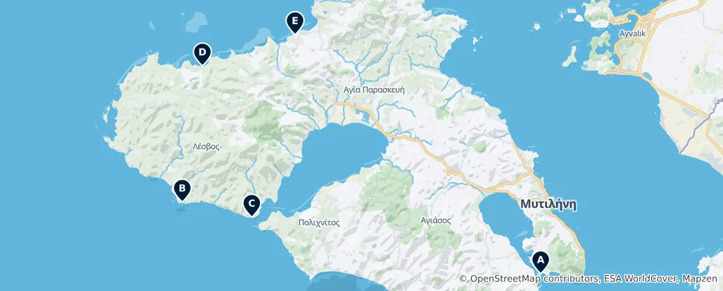 Mappa di Best Beaches in Lesbos