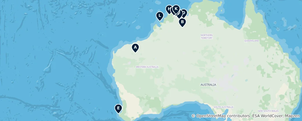 Mappa di Western Australia Waterfalls