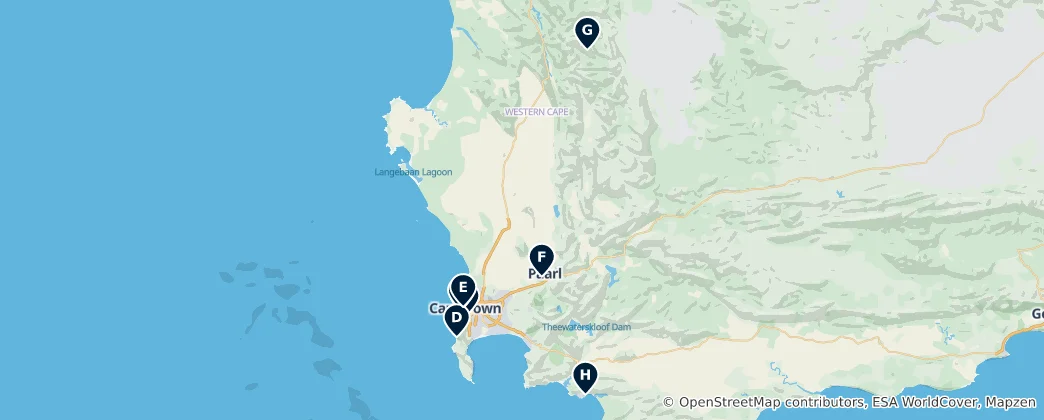 Map of Western Cape Peaks and Cliffs