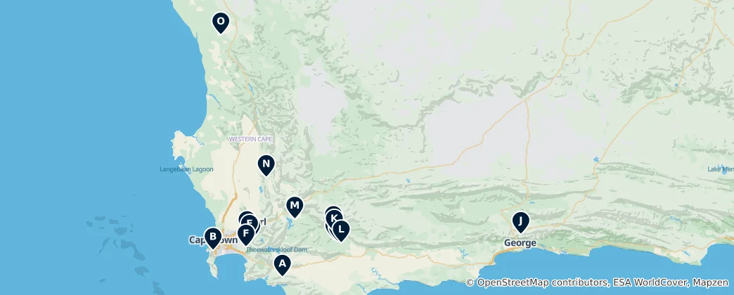 Mappa di Western Cape Wineries