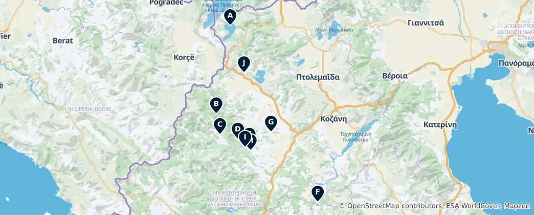 Mapa Western Macedonia Landmarks