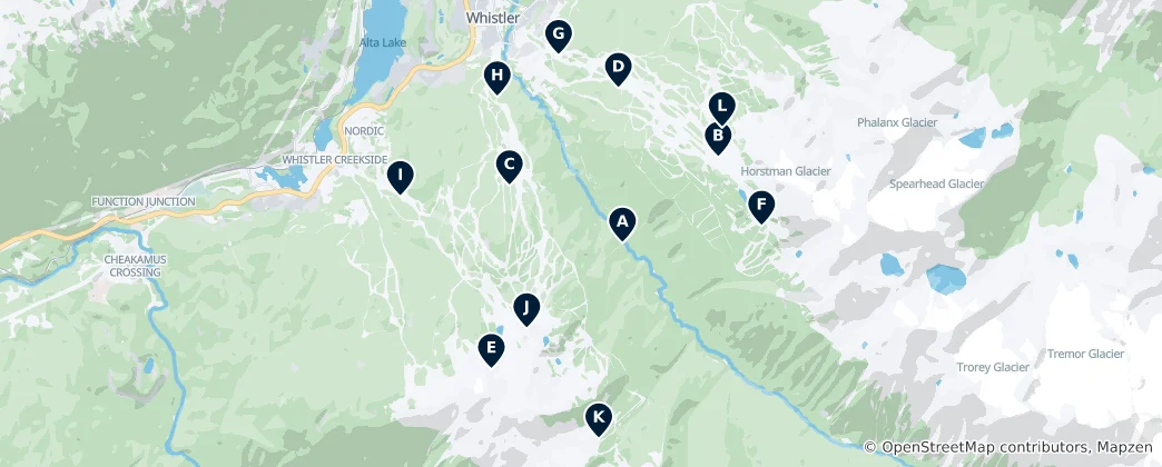 Mapa Whistler Mountain Lifts