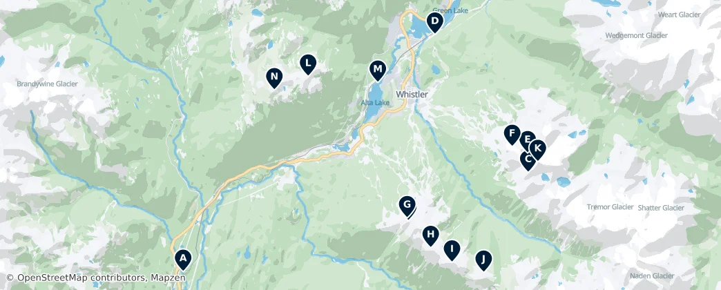 Map of Whistler's Peaks and Glaciers