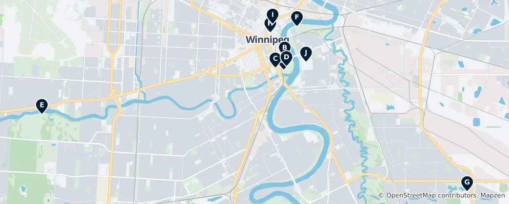 Mapa Winnipeg's Essential Experiences