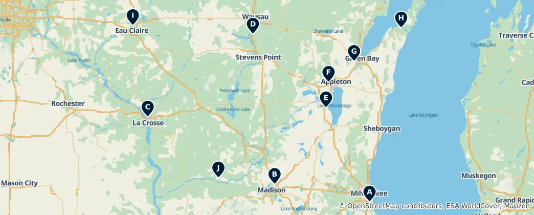 Map of Major Wisconsin Airports