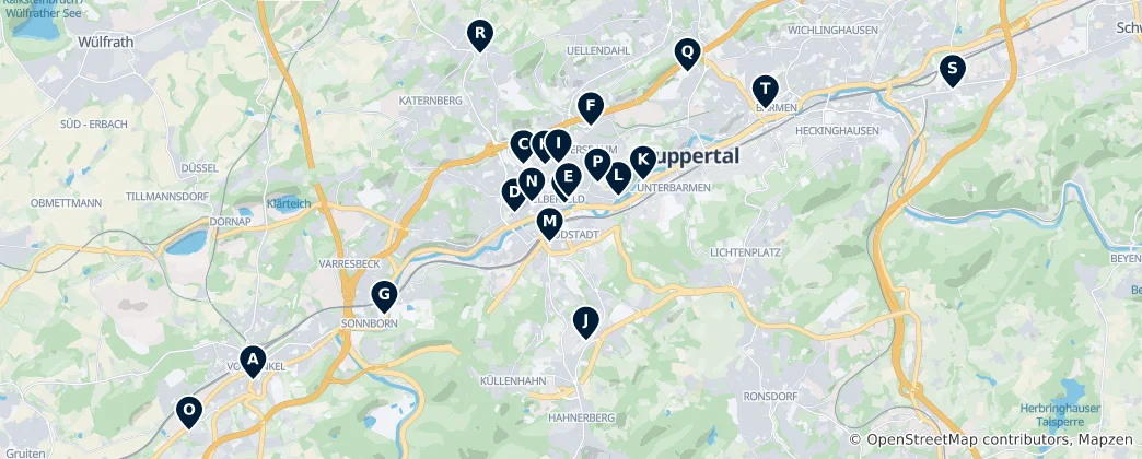 Map of Wuppertal's Sacred Sites