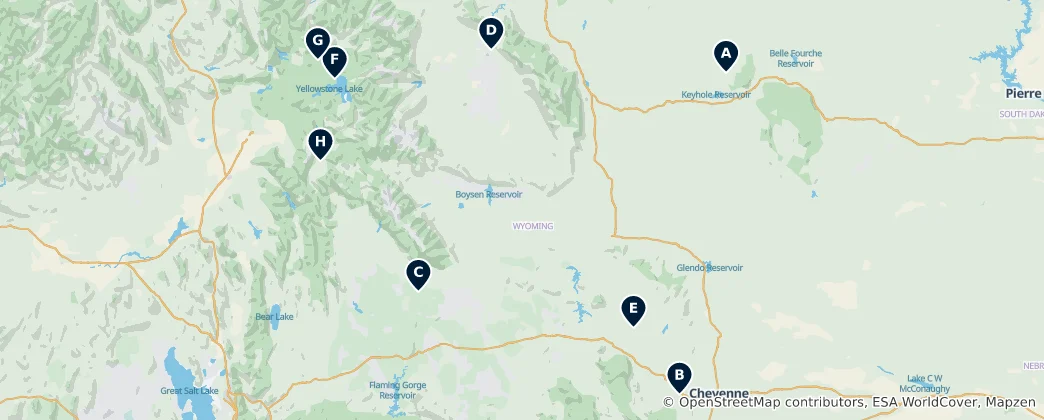 Map of Wyoming Highlights