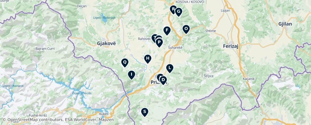 Historical Sites of Kosovo — Map