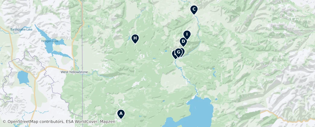 Mapa Yellowstone Scenic Vistas
