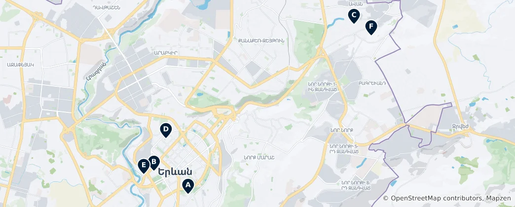 Mapa de Sacred Sites of Yerevan