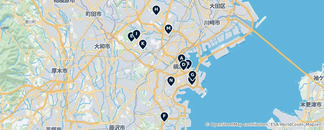 Map of Yokohama Parks & Attractions