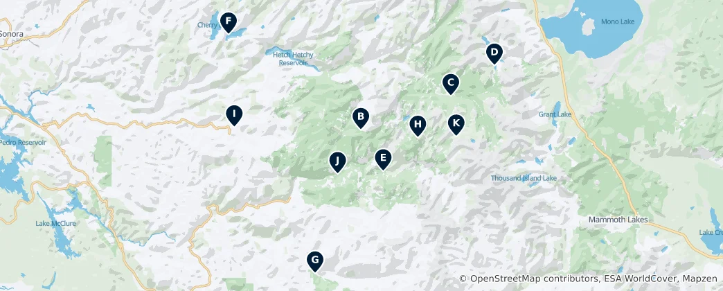 Kaart van Camping and Picnic Destinations