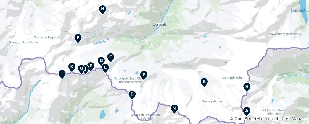 Mapa De Zermatt Alpine Huts