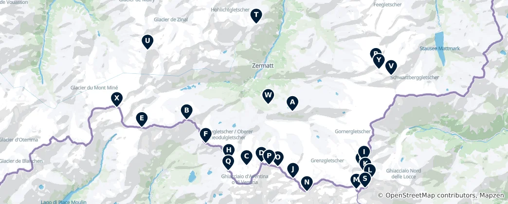 Karte von Zermatt Peaks and Passes
