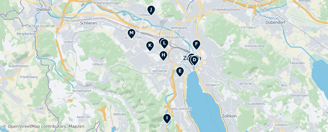 Map of Historic Churches of Zurich